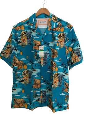 Original Penguin Mens Tiki Classic Fit Tropical Print Camp Shirt